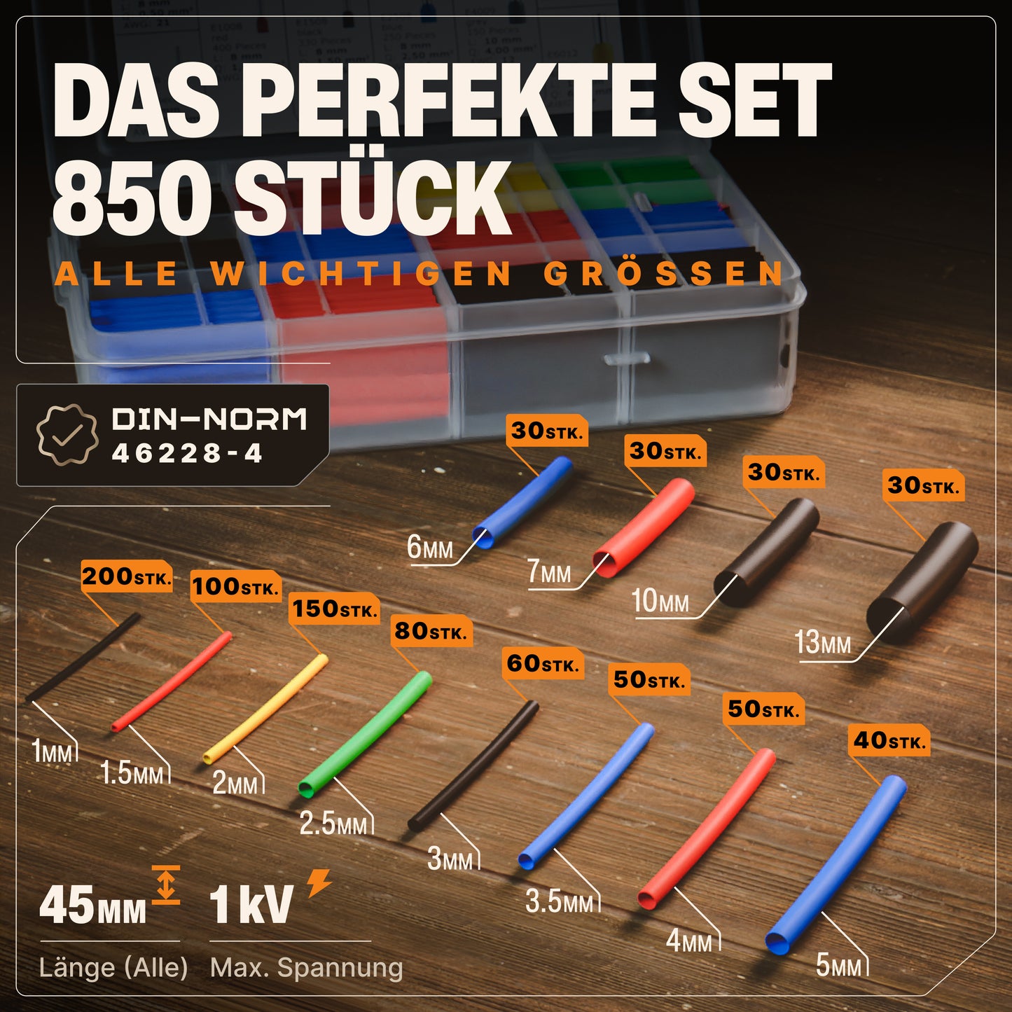 Schrumpfschlauch Sortiment 2:1 - 850 Stück