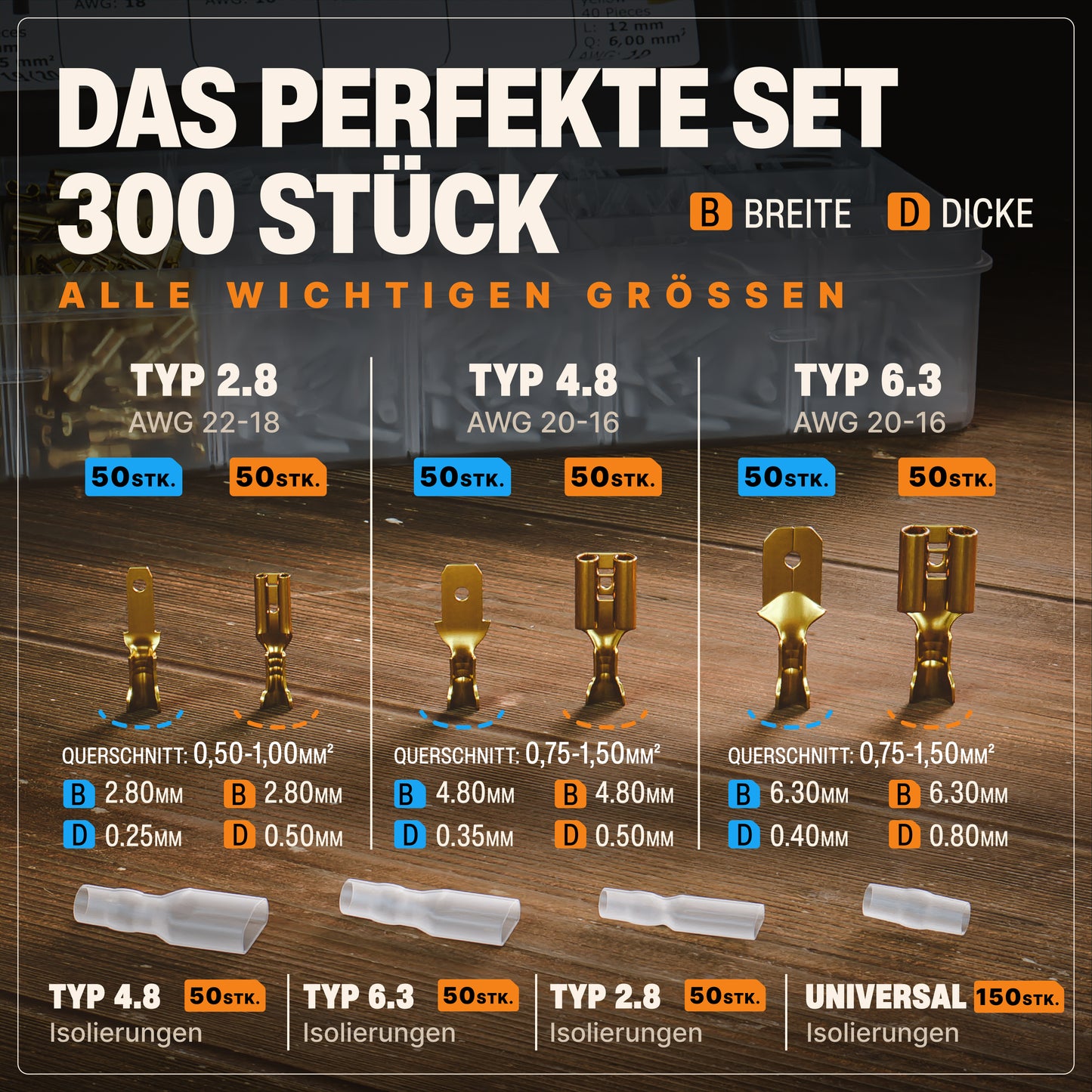 Flachsteckhülsen-Sortiment 300 Stück
