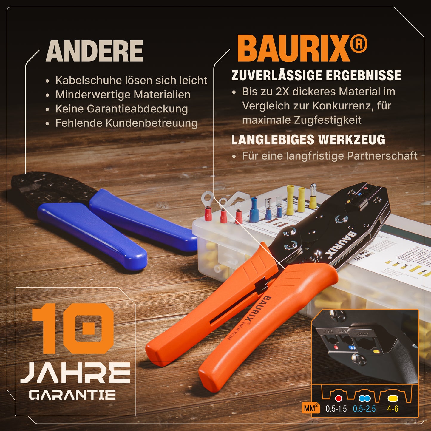Crimpzange für Kabelschuhe, inkl. 700 Kabelschuhe