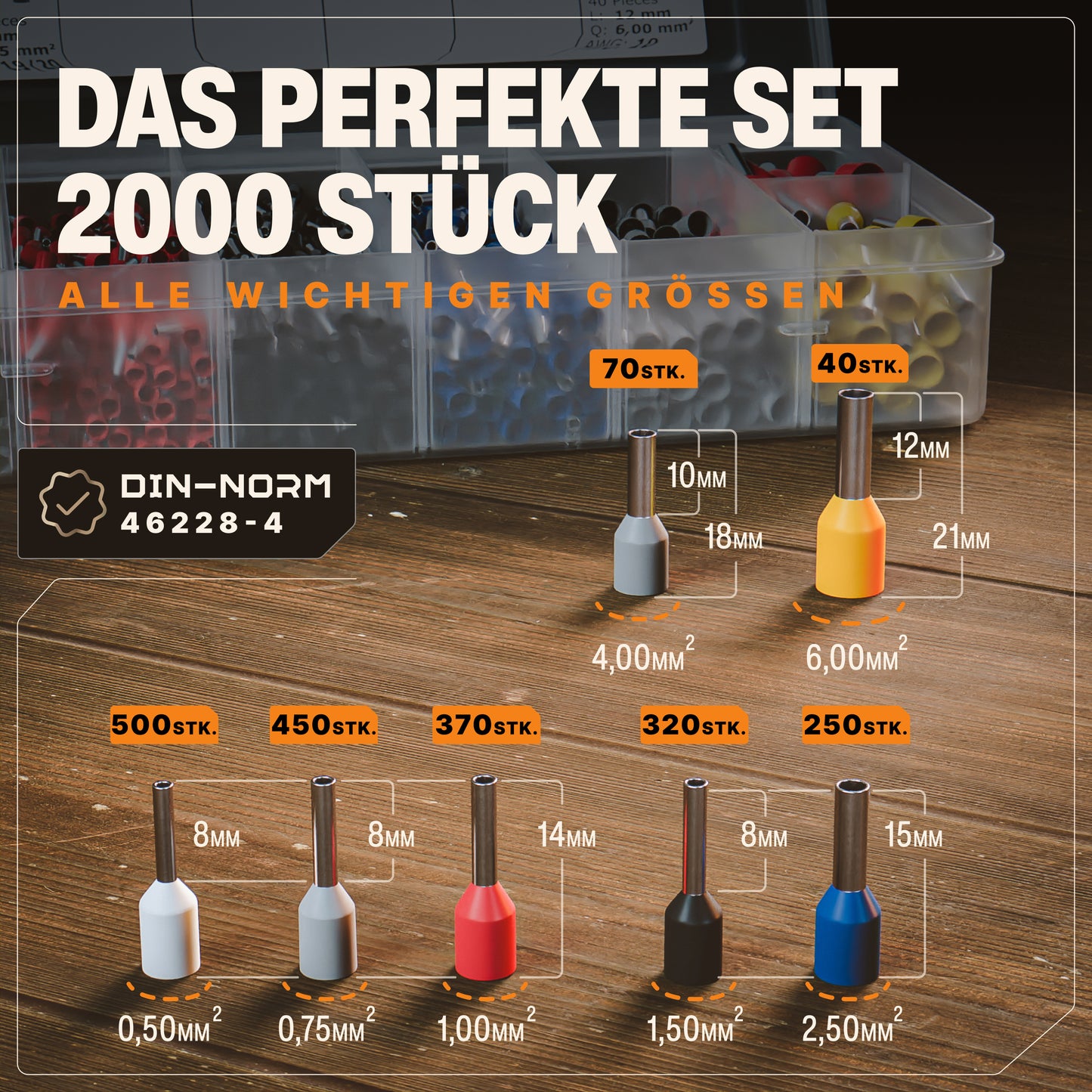 Crimpzange für Aderendhülsen (Sechskant), inkl. 2000 Aderendhülsen