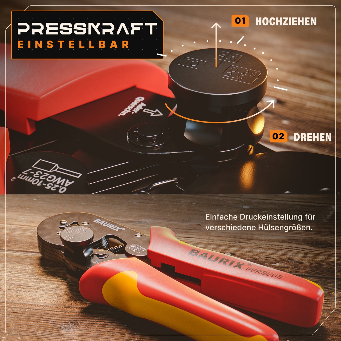 Crimpzange für Aderendhülsen (Vierkant) mit Kraftregler, inkl. 2000 Aderendhülsen