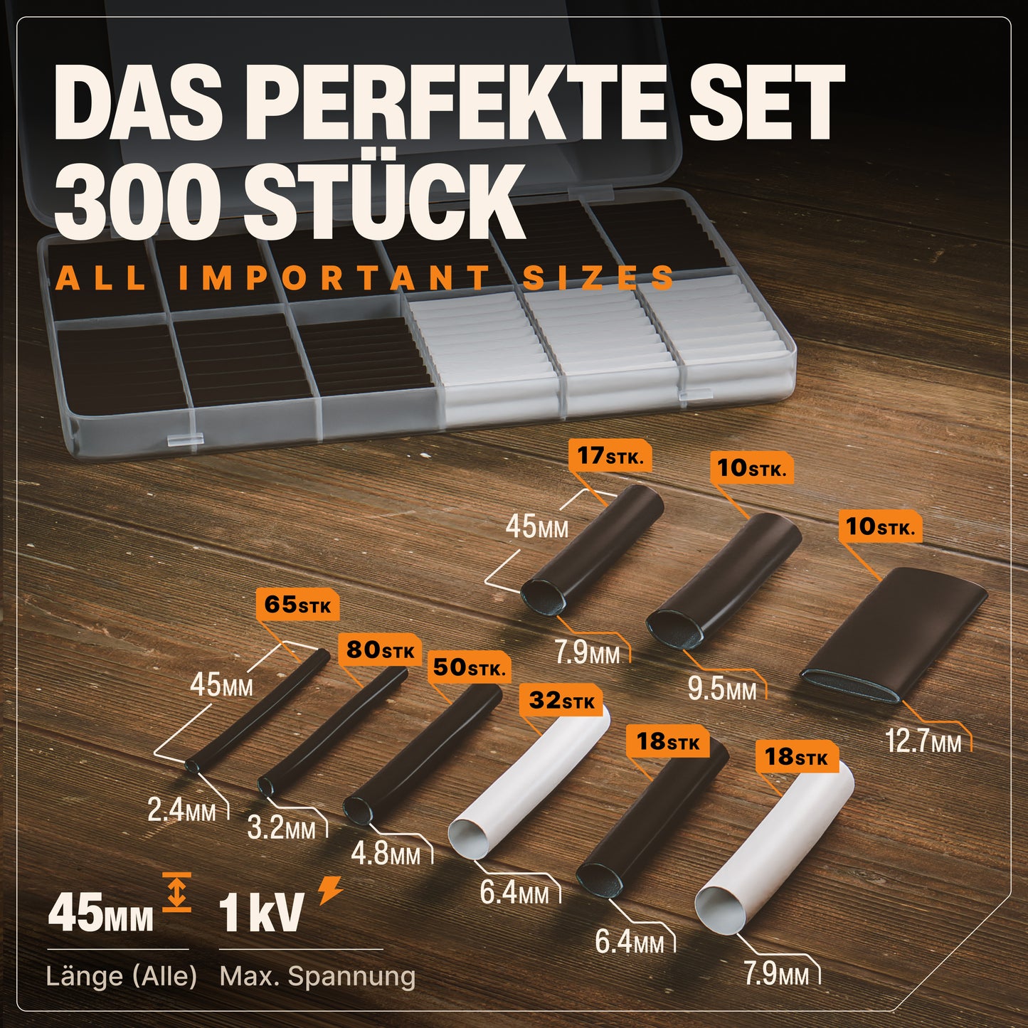 Schrumpfschlauch Sortiment 3:1 - 180 | 300 | 400 Stück - inkl. Heißkleber