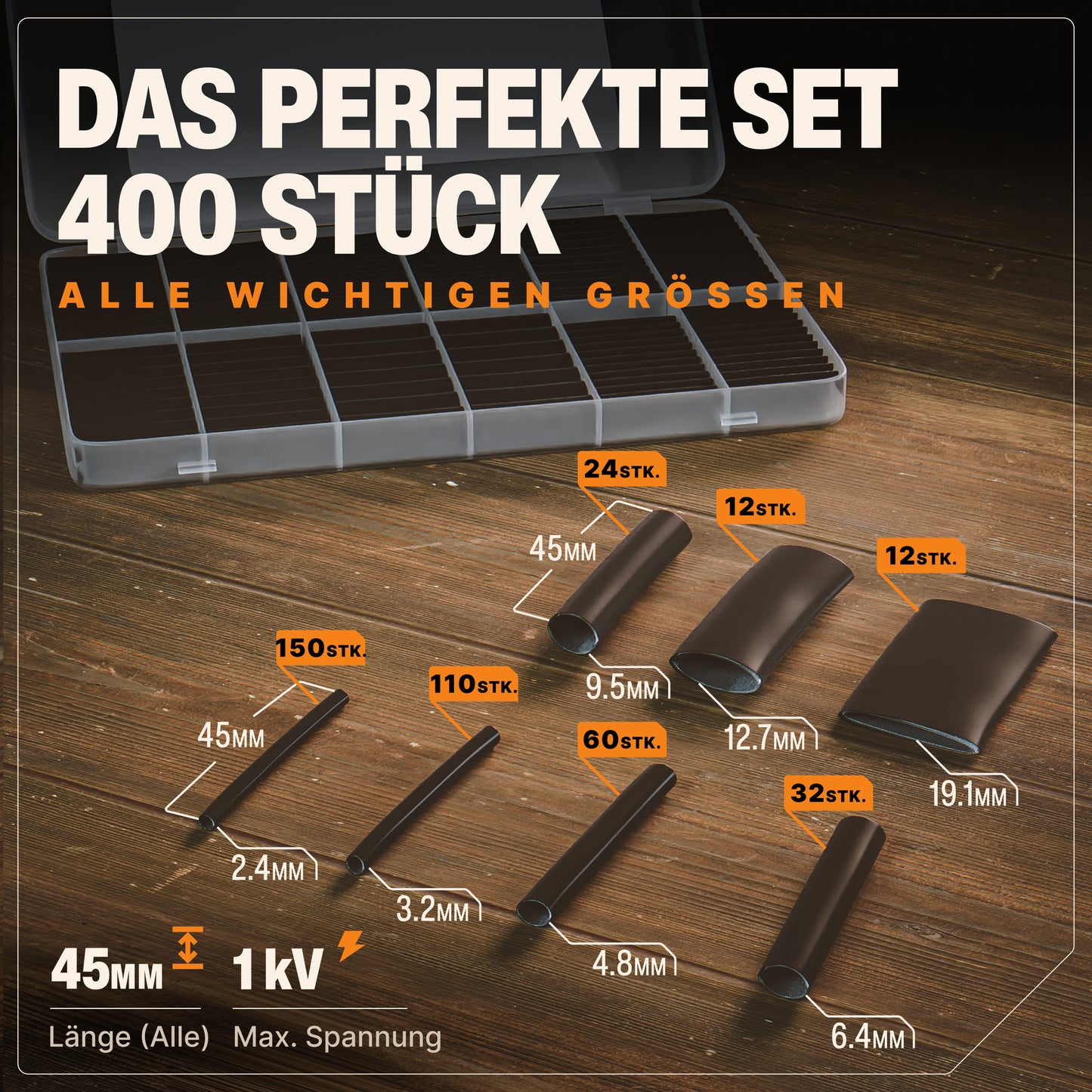 Schrumpfschlauch Sortiment 3:1 - 180 | 300 | 400 Stück - inkl. Heißkleber