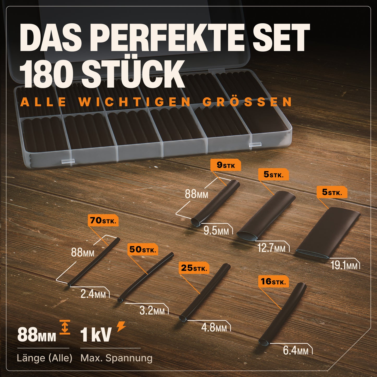 Schrumpfschlauch Sortiment 3:1 - 180 | 300 | 400 Stück - inkl. Heißkleber