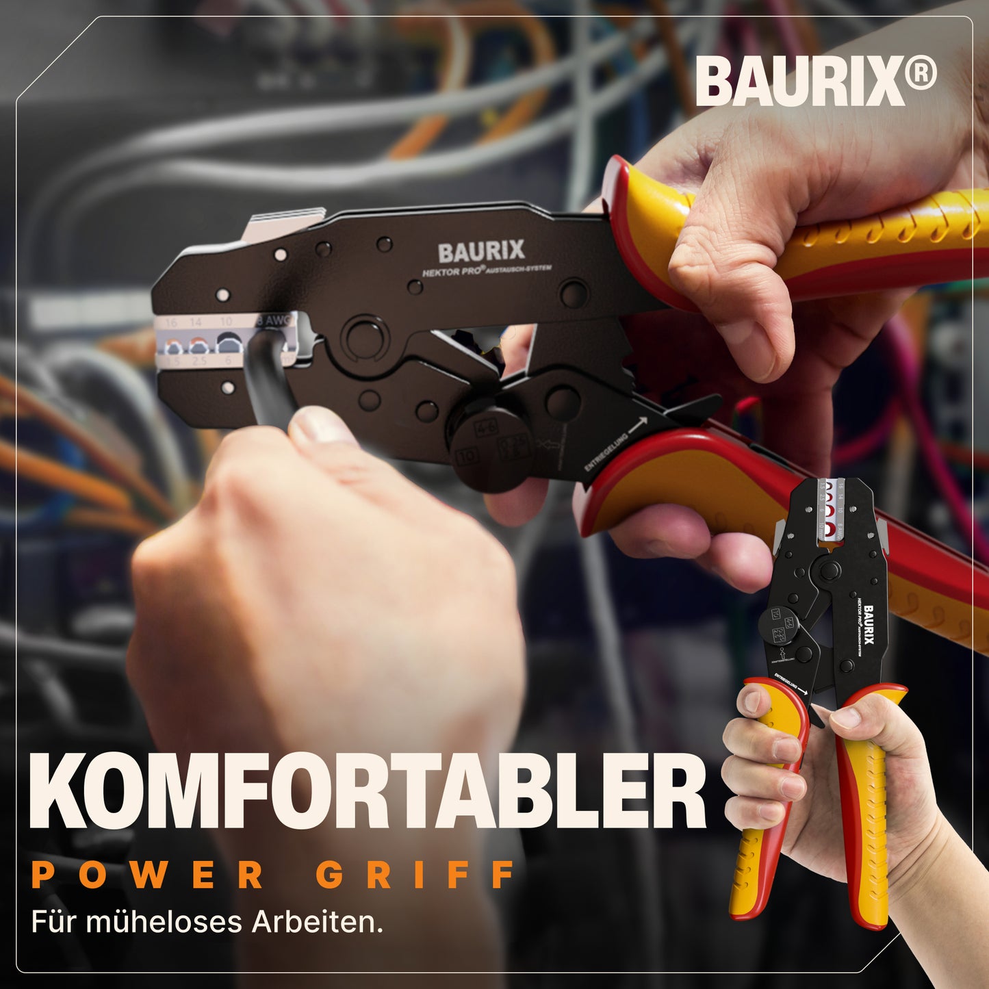 Crimpzange mit Wechselbacken für Kabelschuhe, Flachsteckhülsen, Aderendhülsen
