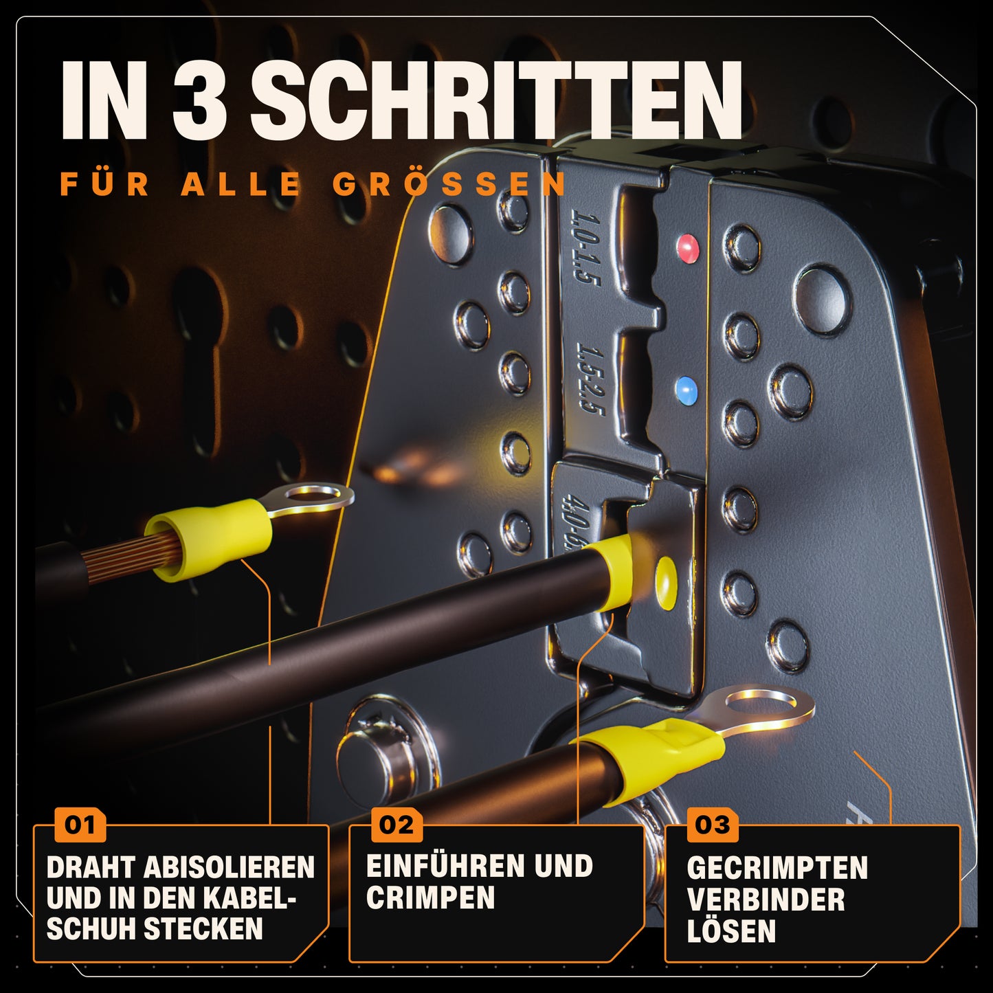 Crimpzangen Set mit 3 Griff-gelagerten Wechselbacken