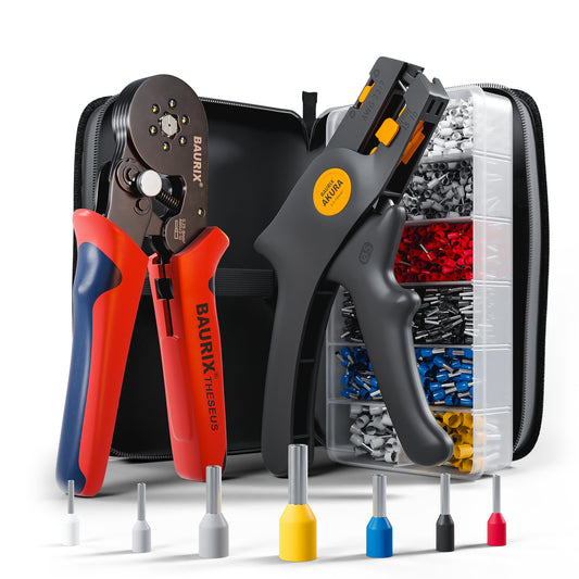 BAURIX® Crimpzange mit Abisolierzange und 2000 Aderendhülsen Set