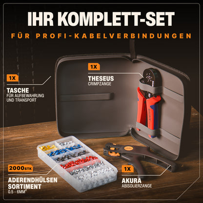 BAURIX® Crimpzange mit Abisolierzange und 2000 Aderendhülsen Set