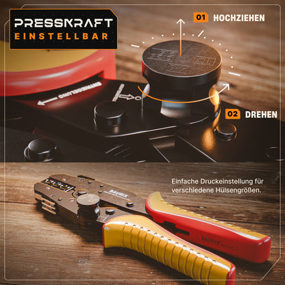 Crimpzange mit Wechselbacken für Kabelschuhe, Flachsteckhülsen, Aderendhülsen