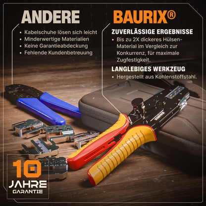 Crimpzange mit Wechselbacken für Kabelschuhe, Flachsteckhülsen, Aderendhülsen