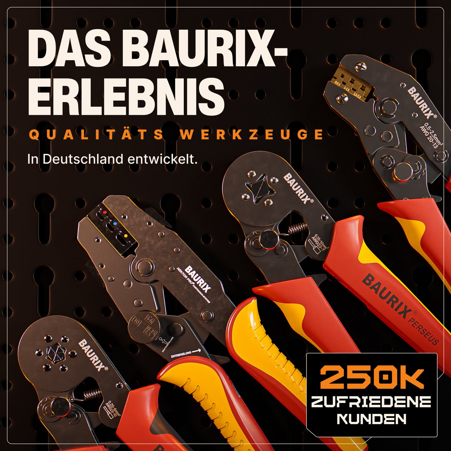 Crimpzange mit Wechselbacken für Kabelschuhe, Flachsteckhülsen, Aderendhülsen