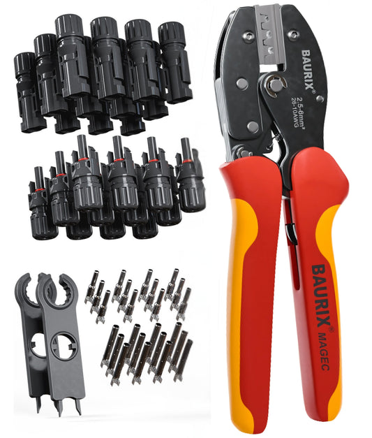 Solar Crimpzange Set für PV Kabel 2,5–6 mm² mit Solar Stecker & Werkzeug
