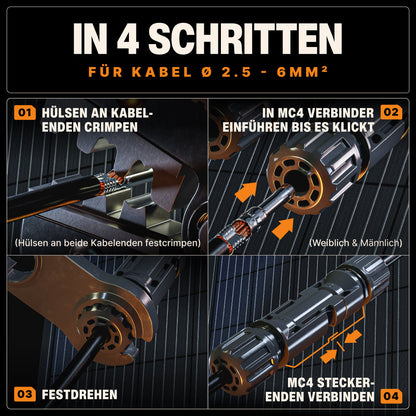 Solar Crimpzange Set für PV Kabel 2,5–6 mm² mit Solar Stecker & Werkzeug